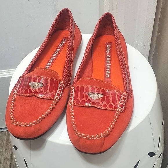 Libby Edelman Women's Leather Loafers Flats Tangerine Orange Size 6 🌴 - Picture 4 of 10